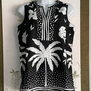 Talbots tropical black and white sleeveless cotton Blouse XS
